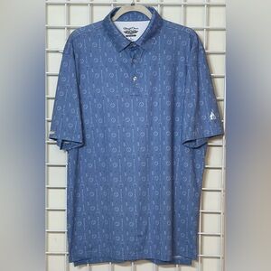Straight Down Mens L Performance Golf Polo Shirt Blue Guitar AOP Geometric VR
